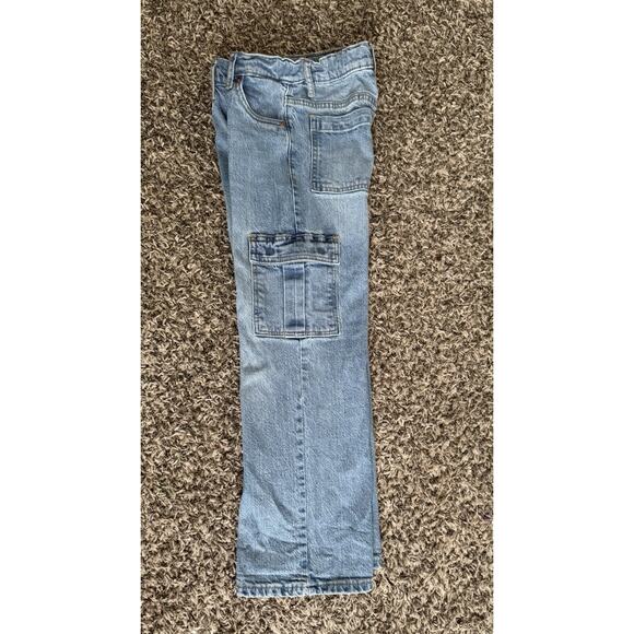 Levi’s Girls Wide Leg Cargo Jeans Pants Size 7 Elastic Waist Baggy Style - Picture 1 of 5